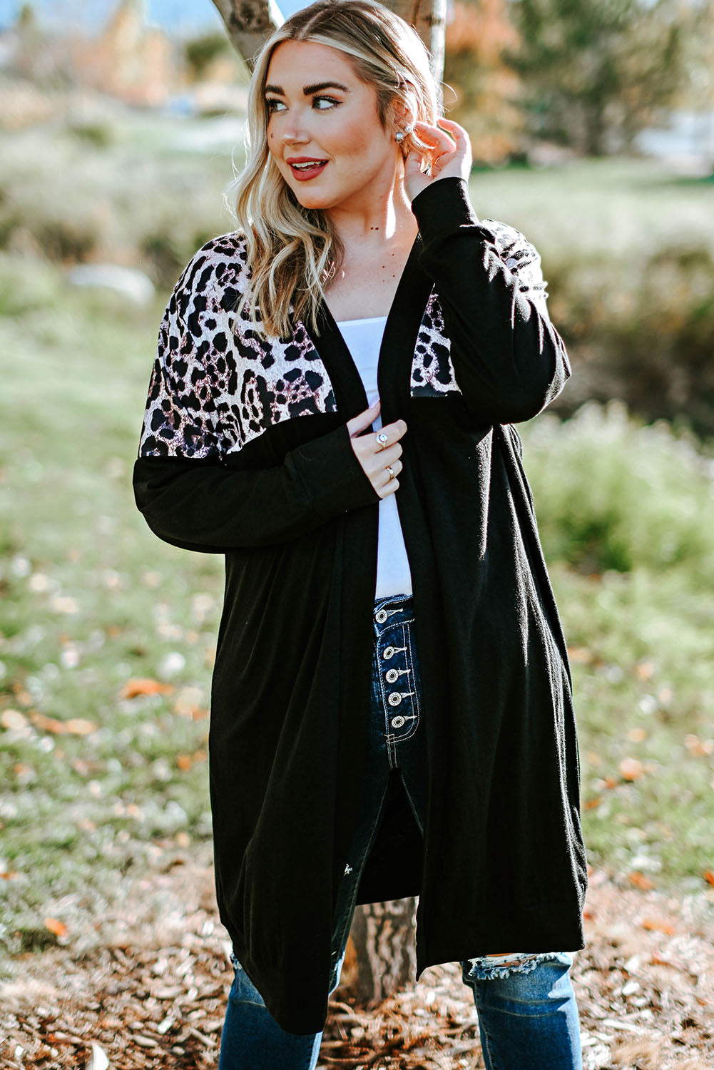 Plus Size Open Front Dropped Shoulder Cardigan