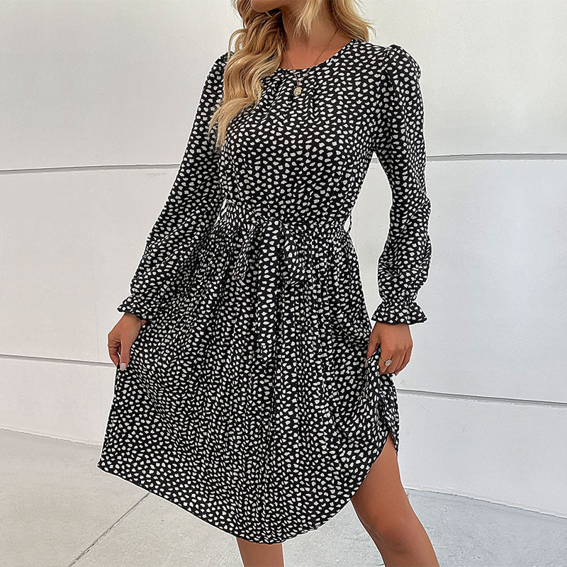 Autumn laces printed European and American fashion base dress