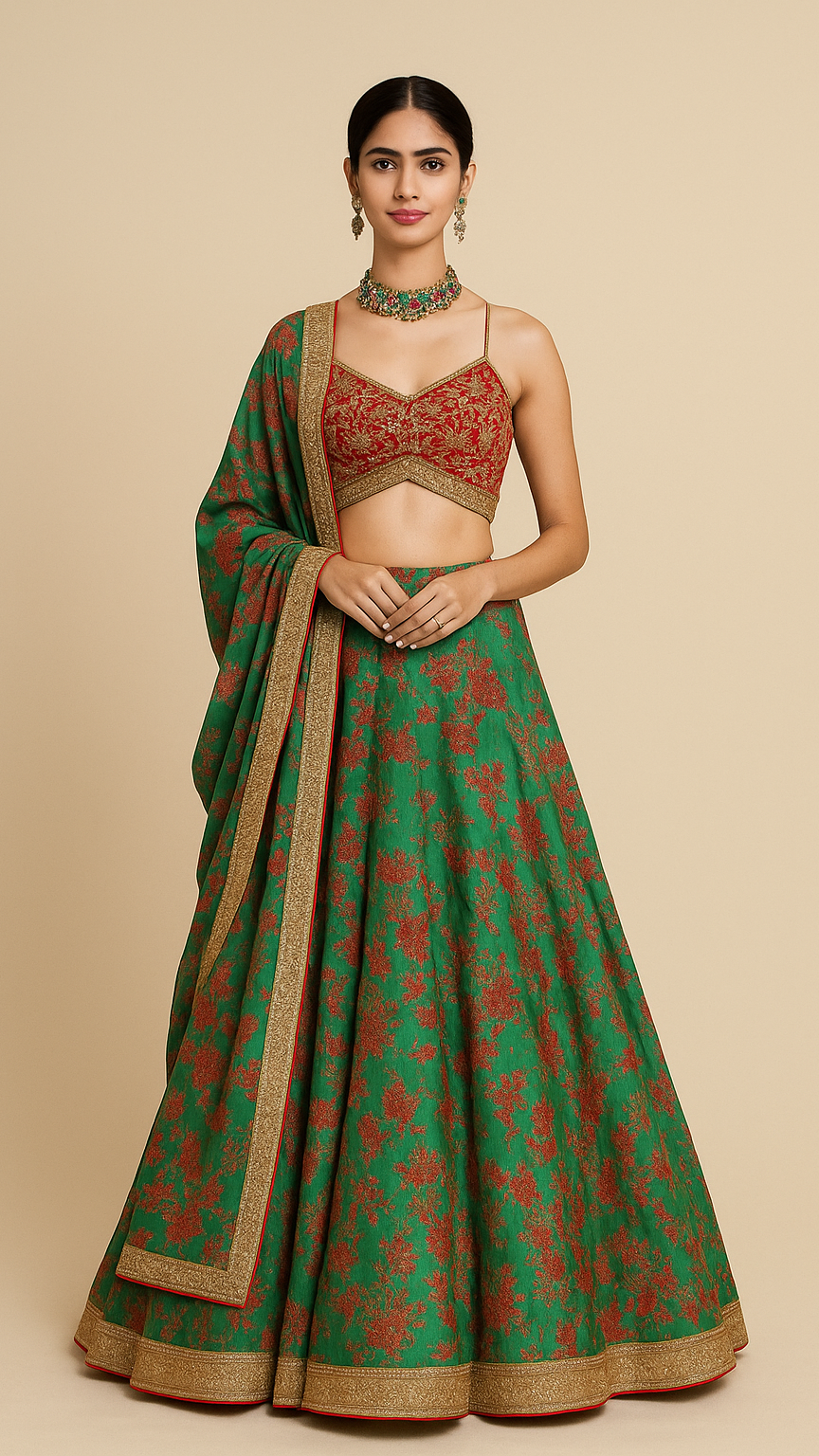 green and red traditional outfit
