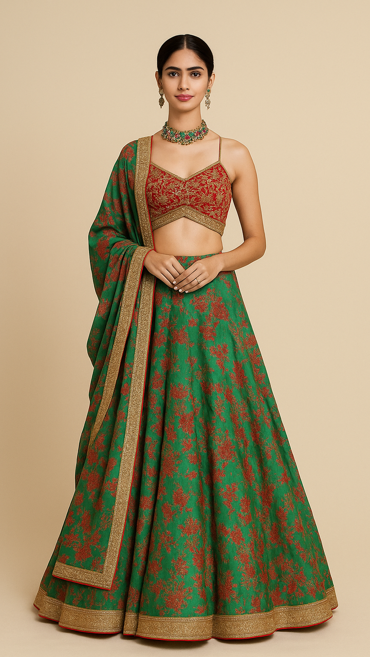 green and red traditional outfit
