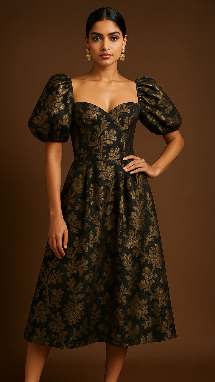  black brocade floral dress 