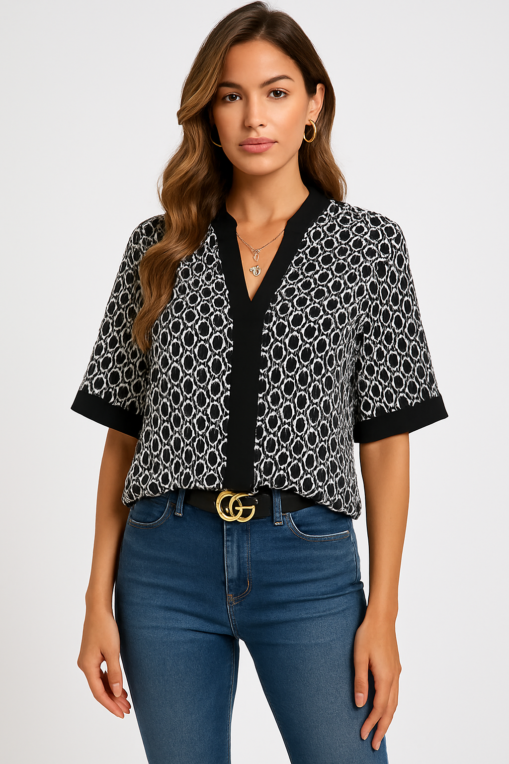 Printed Short Sleeve Commuter Top