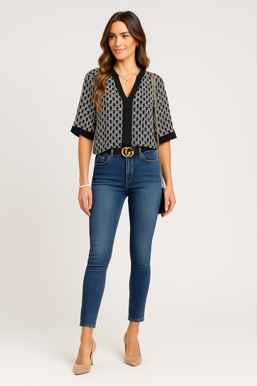 Printed Short Sleeve Commuter Top