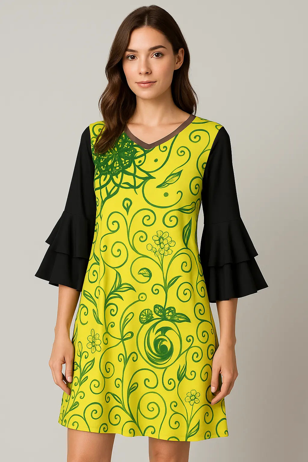 All-Over Print Women's Stacked Ruffle Sleeve Dress