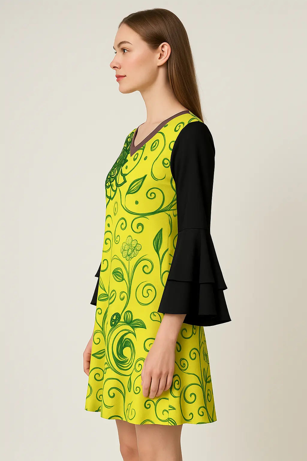 All-Over Print Women's Stacked Ruffle Sleeve Dress