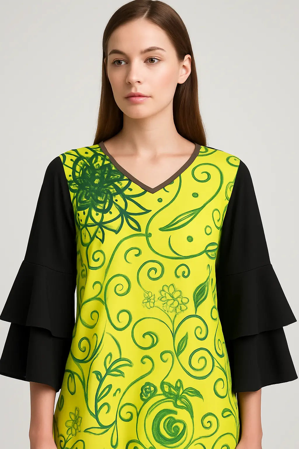 All-Over Print Women's Stacked Ruffle Sleeve Dress