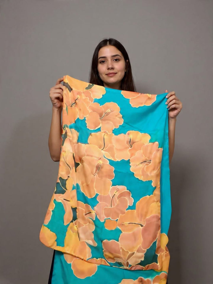 Hand painted pure habotai silk stole