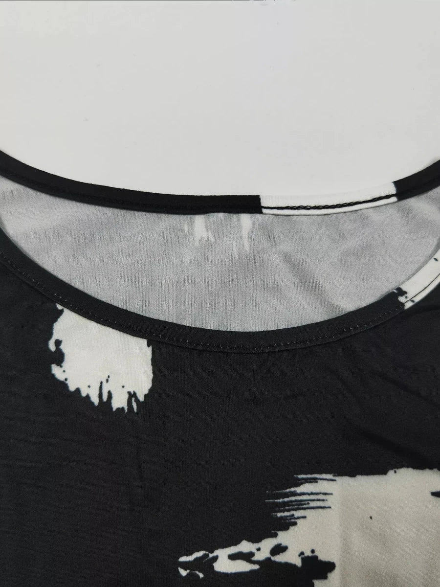 Abstract Print Sleeveless Top & Wide Leg Pants Set - 