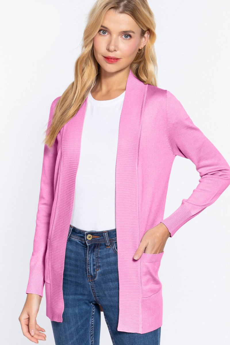 ACTIVE BASIC Ribbed Trim Open Front Cardigan - Outerwear