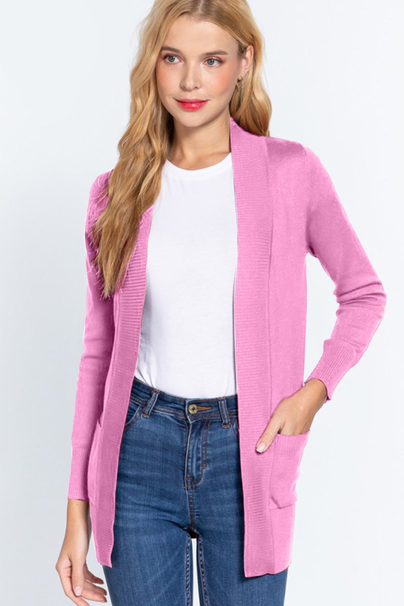ACTIVE BASIC Ribbed Trim Open Front Cardigan - Outerwear