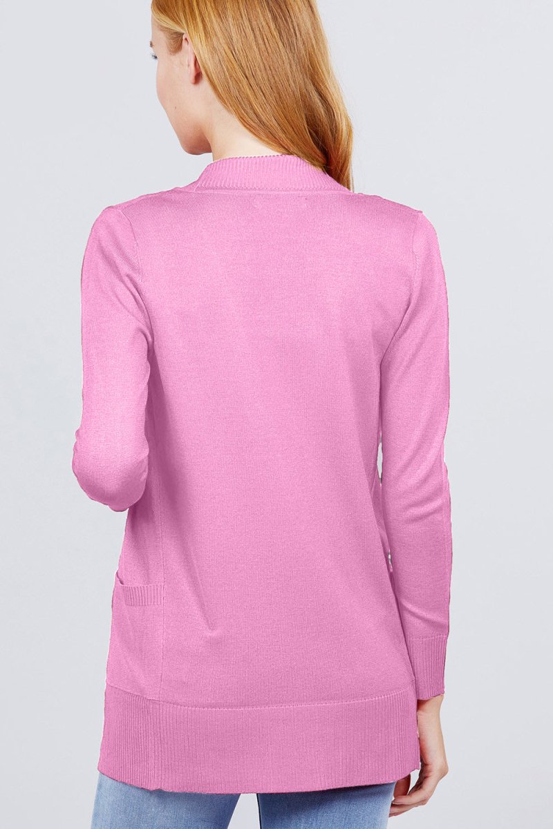 ACTIVE BASIC Ribbed Trim Open Front Cardigan - Outerwear