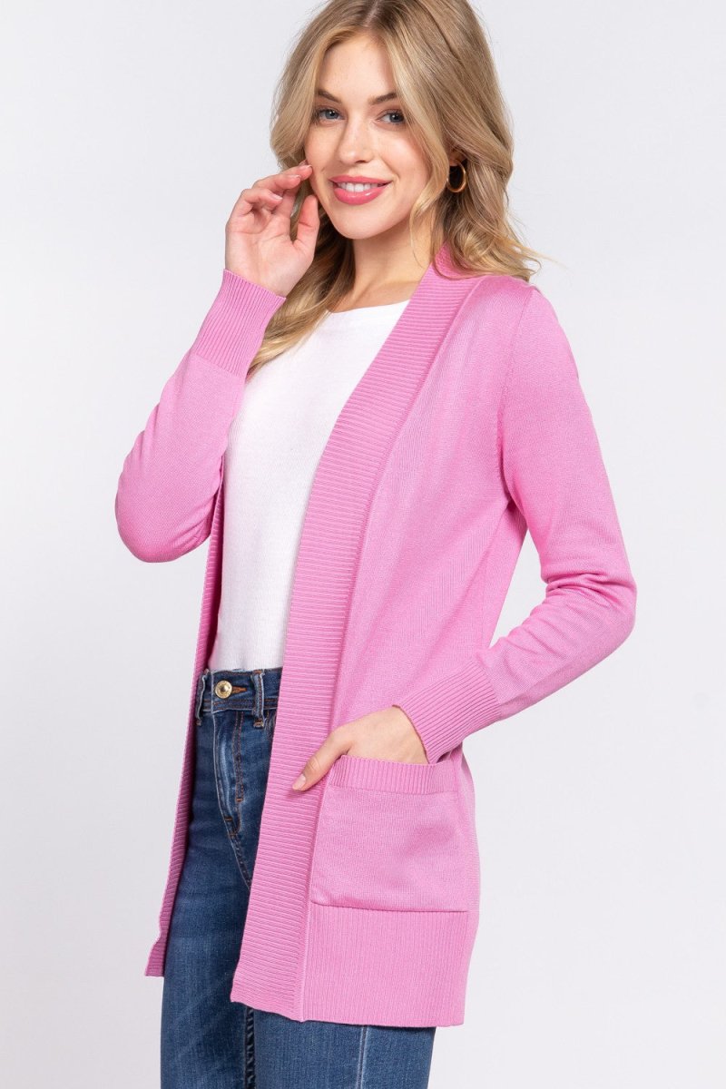 ACTIVE BASIC Ribbed Trim Open Front Cardigan - Outerwear