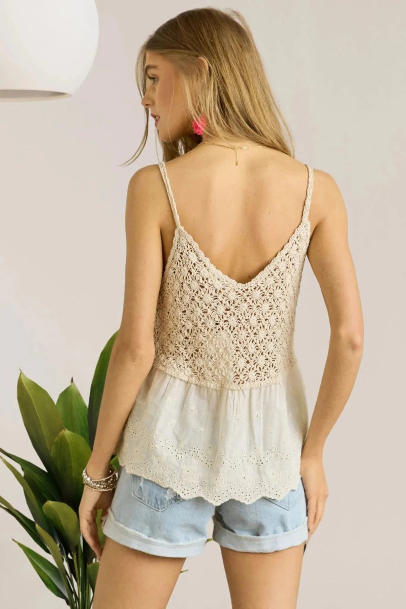 ADORA Crochet V Neck Tank Top - 