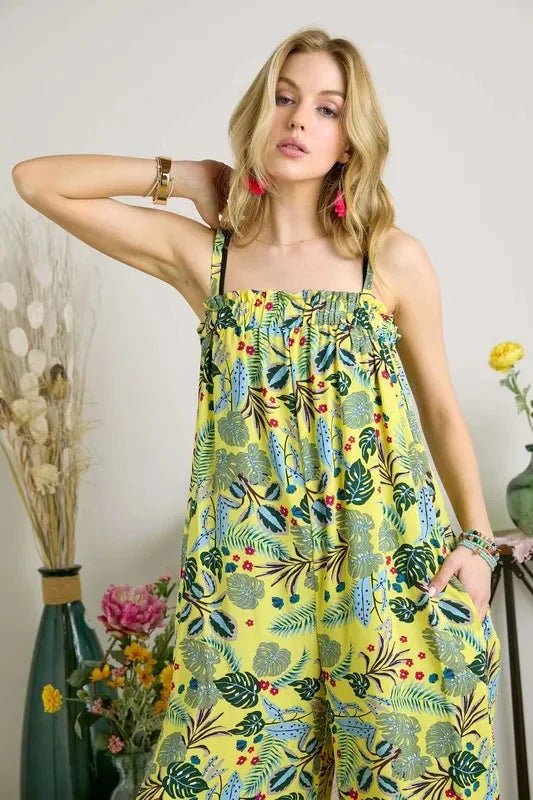 ADORA Elastic Detail Tropical Jumpsuit - Jumpsuit