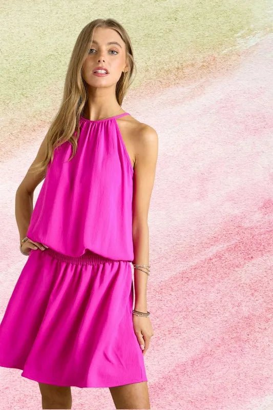 ADORA Halter Neck Smocking Waist Dress - 