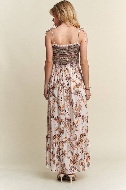 ADORA Smocked Printed Square Neck Tie Shoulder Cami Dress - New Arrivals