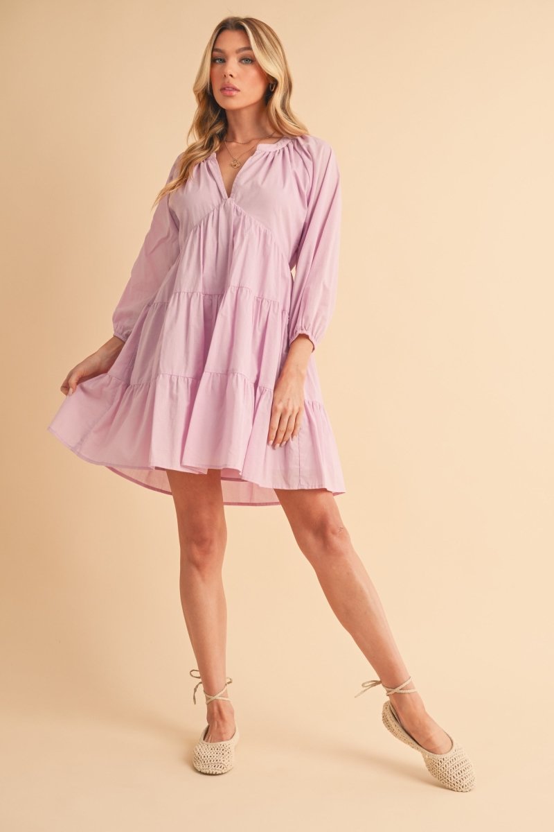 Aemi + Co Notched Balloon Sleeve Tiered Mini Dress - New Arrivals