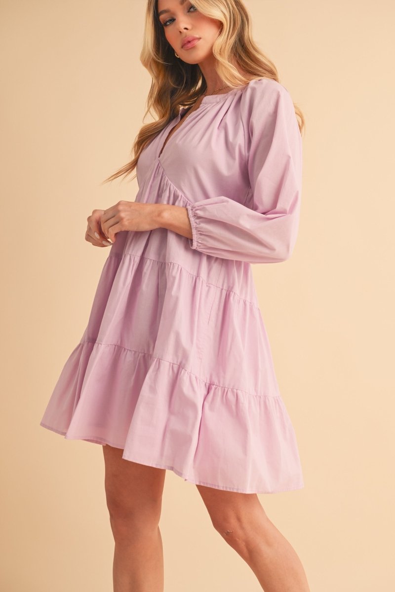 Aemi + Co Notched Balloon Sleeve Tiered Mini Dress - New Arrivals