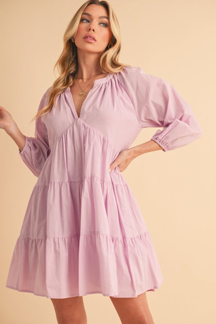 Aemi + Co Notched Balloon Sleeve Tiered Mini Dress - New Arrivals