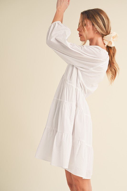 Aemi + Co Notched Balloon Sleeve Tiered Mini Dress - New Arrivals