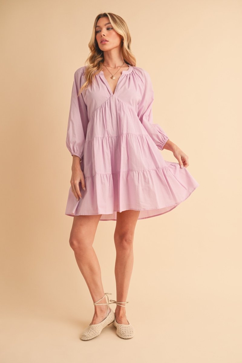 Aemi + Co Notched Balloon Sleeve Tiered Mini Dress - New Arrivals