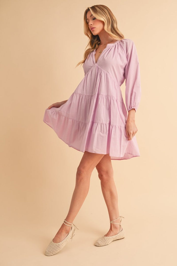 Aemi + Co Notched Balloon Sleeve Tiered Mini Dress - New Arrivals