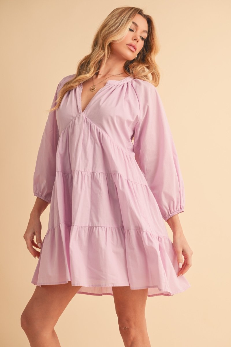 Aemi + Co Notched Balloon Sleeve Tiered Mini Dress - New Arrivals