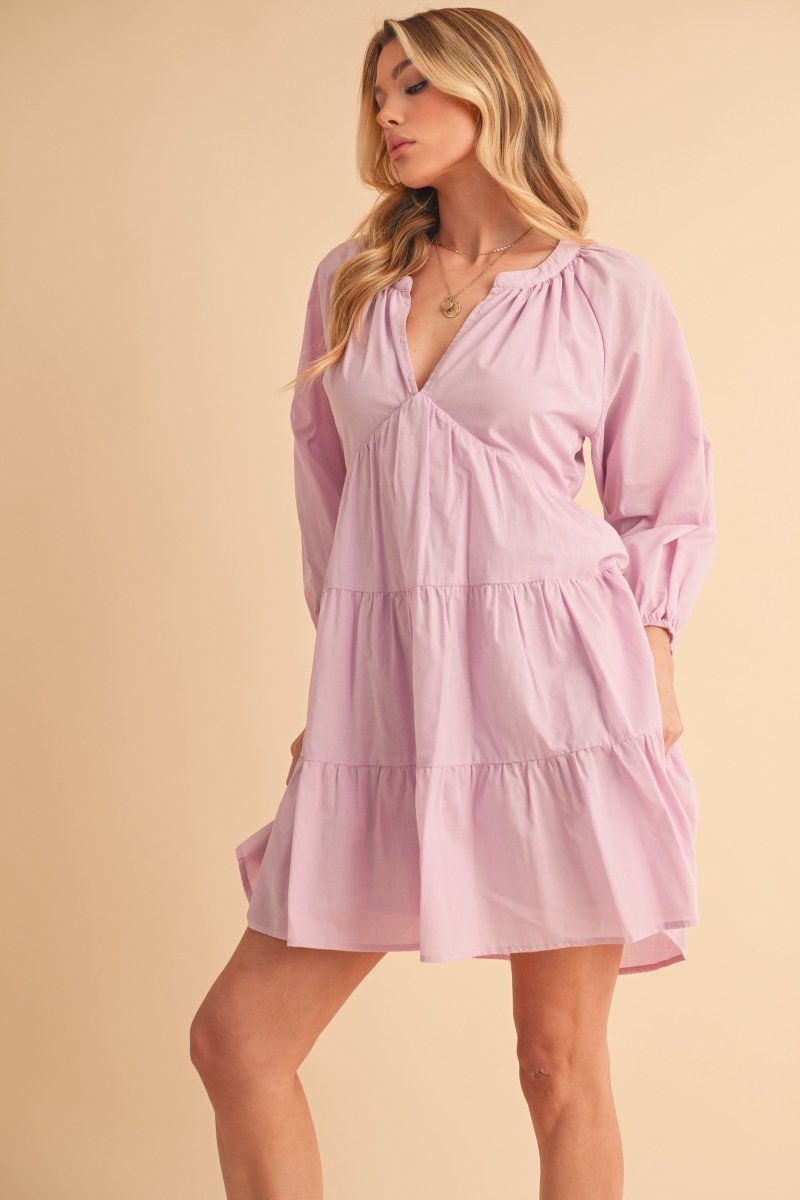 Aemi + Co Notched Balloon Sleeve Tiered Mini Dress - New Arrivals