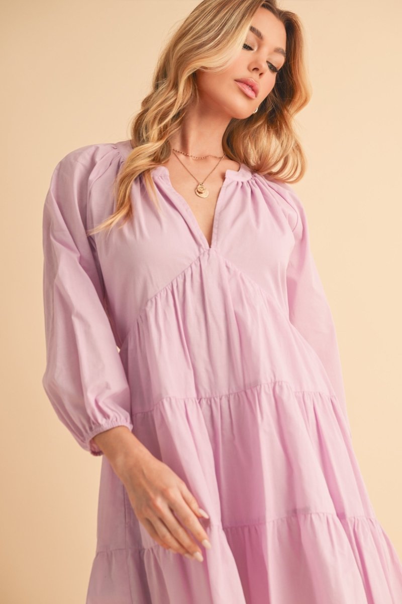Aemi + Co Notched Balloon Sleeve Tiered Mini Dress - New Arrivals