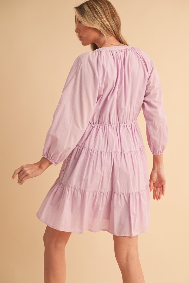Aemi + Co Notched Balloon Sleeve Tiered Mini Dress - New Arrivals