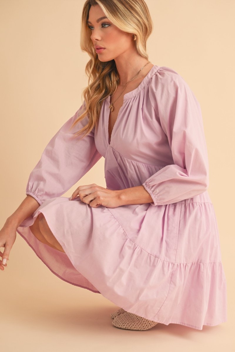 Aemi + Co Notched Balloon Sleeve Tiered Mini Dress - New Arrivals