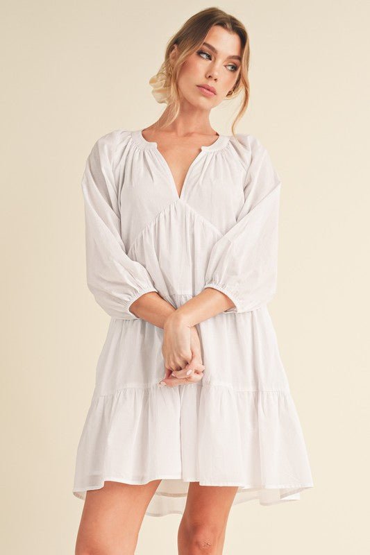 Aemi + Co Notched Balloon Sleeve Tiered Mini Dress - New Arrivals