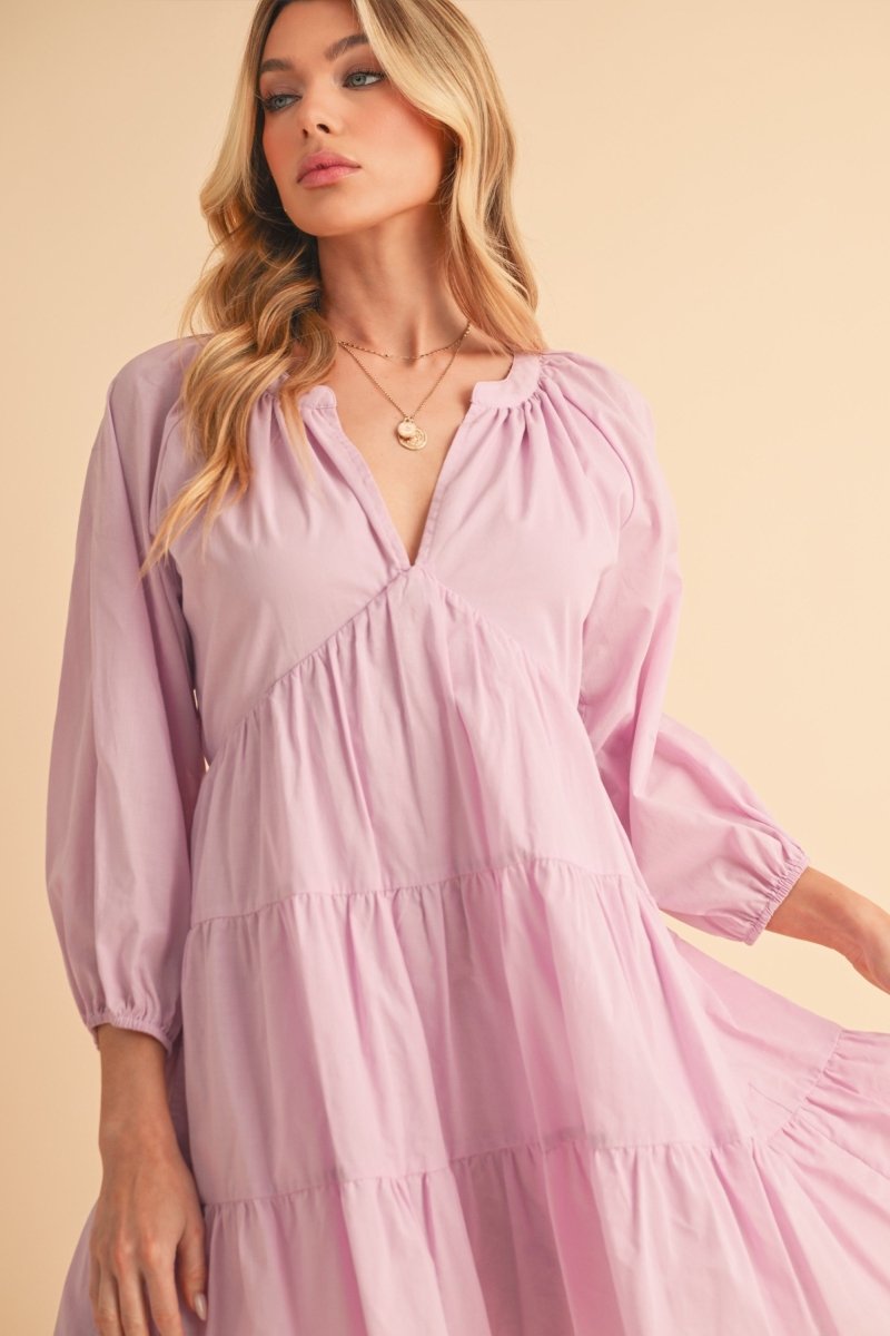 Aemi + Co Notched Balloon Sleeve Tiered Mini Dress - New Arrivals