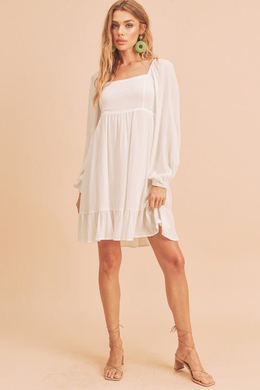 Aemi + Co Ruffled Hem Square Neck Balloon Sleeve Mini Dress - New Arrivals