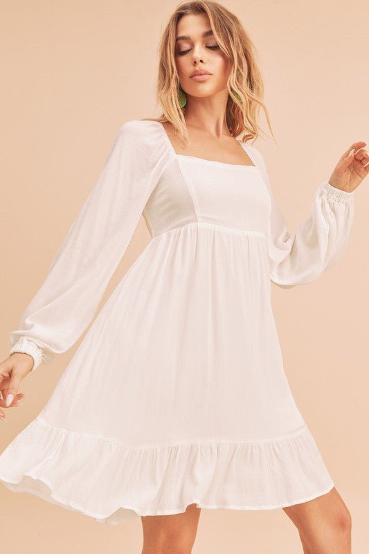 Aemi + Co Ruffled Hem Square Neck Balloon Sleeve Mini Dress - New Arrivals