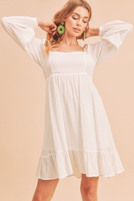 Aemi + Co Ruffled Hem Square Neck Balloon Sleeve Mini Dress - New Arrivals