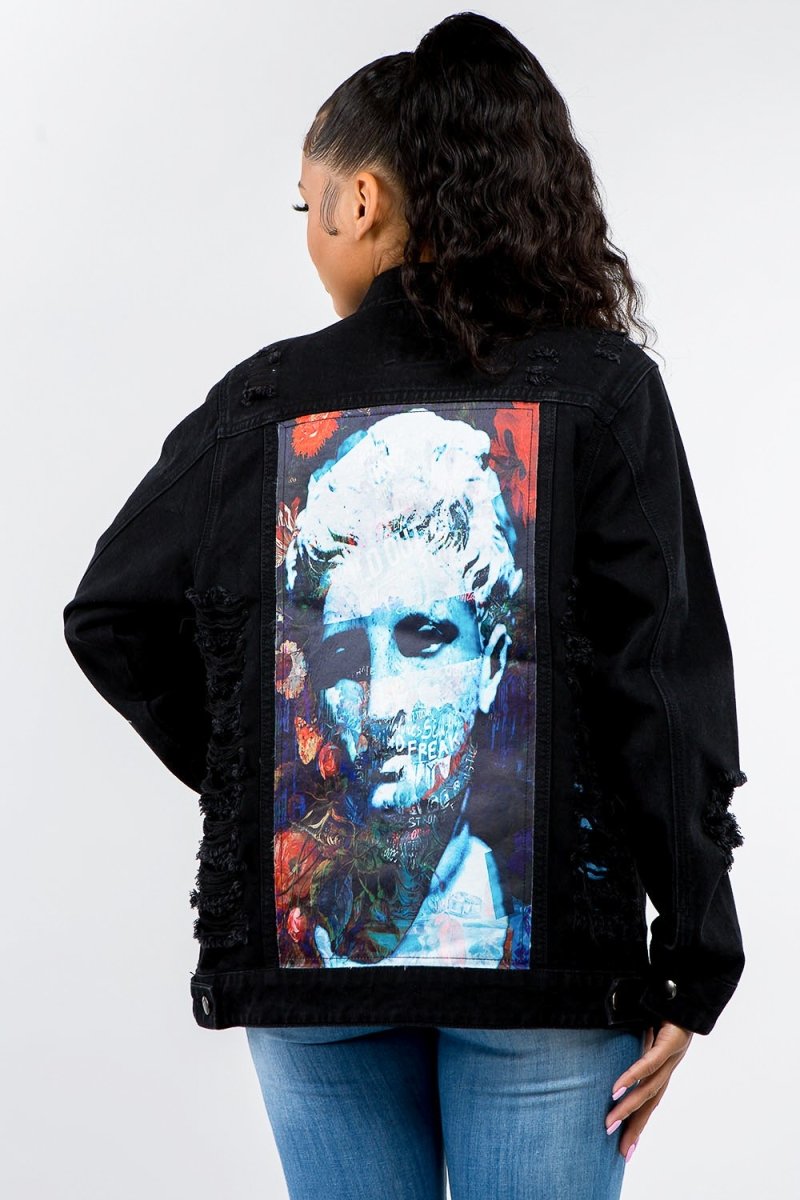 American Bazi Full Size Button Up Distressed Denim Jacket - Outerwear