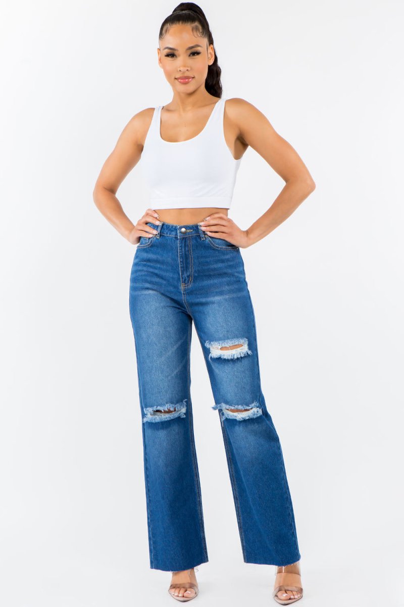 American Bazi High Waist Distressed Wide Leg Jeans - Bottoms