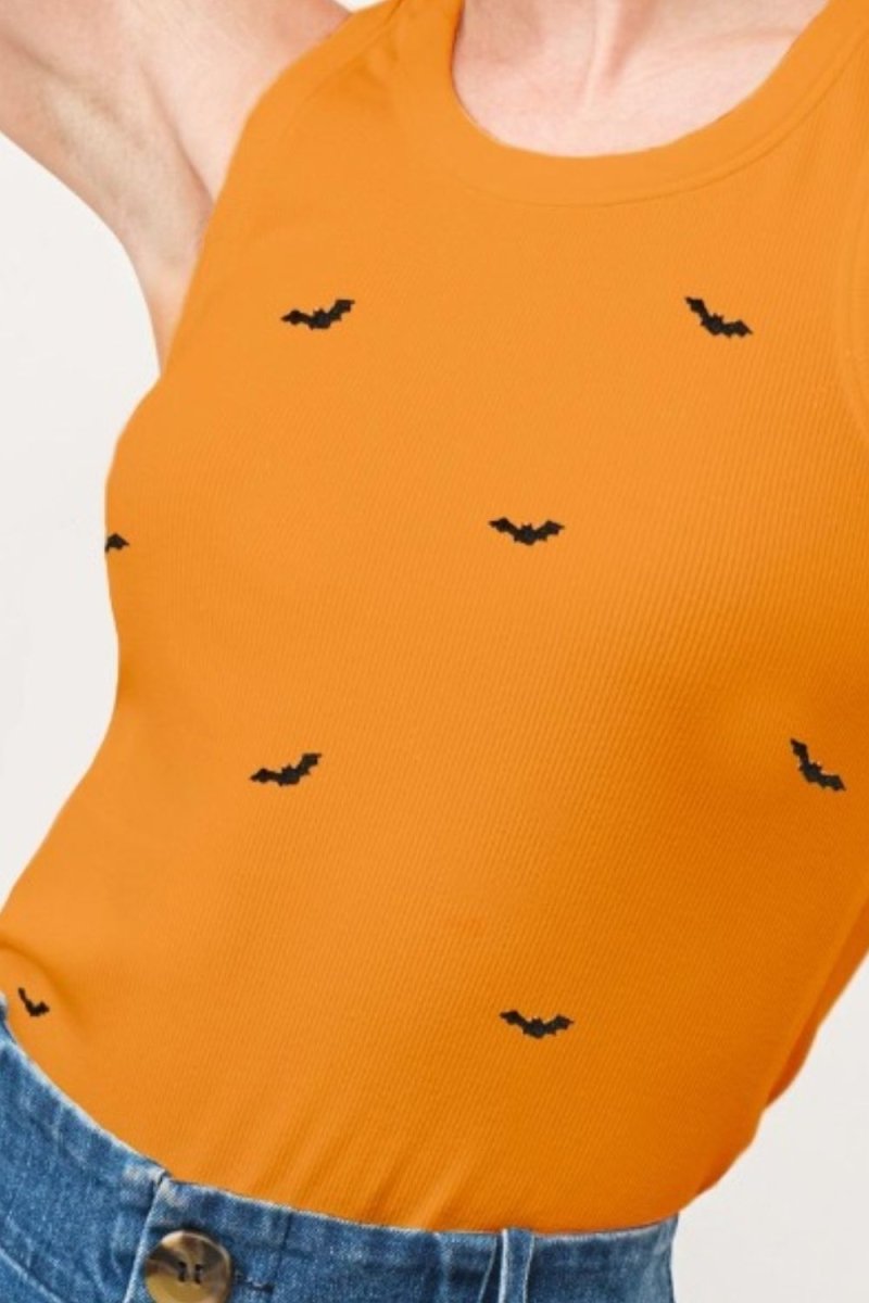 And The Why Bat Embroidered Ribbed Tank - Top