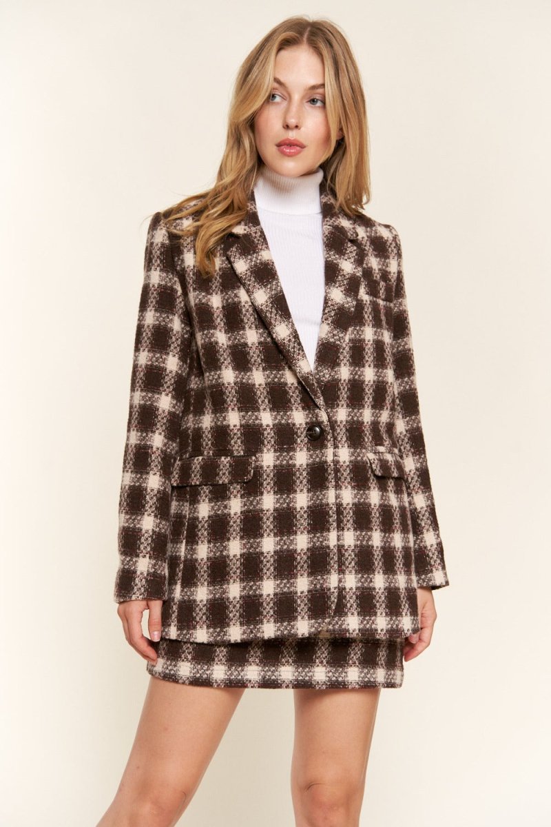 And The Why Full Size Plaid Brushed One Button Blazer - Blazer Suit