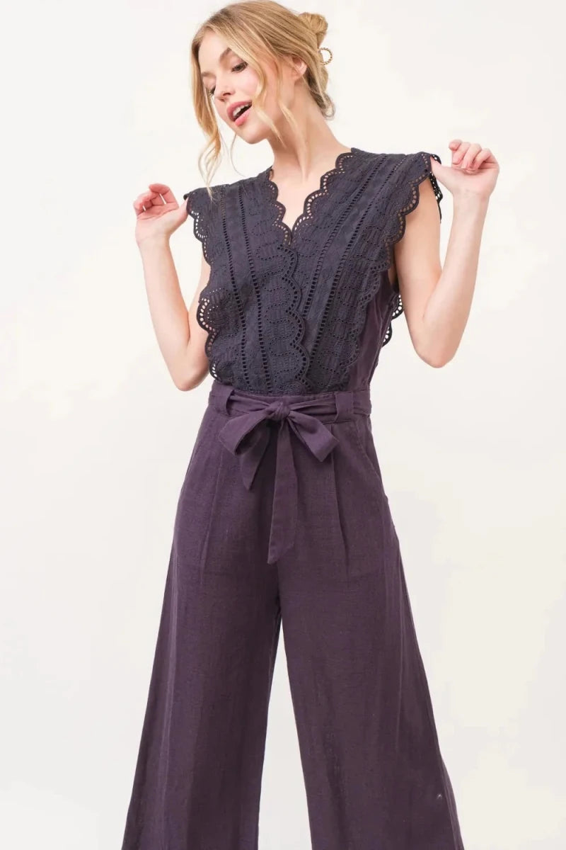 And The Why Laced Surplice Tie Waist Jumpsuit - Jumpsuit