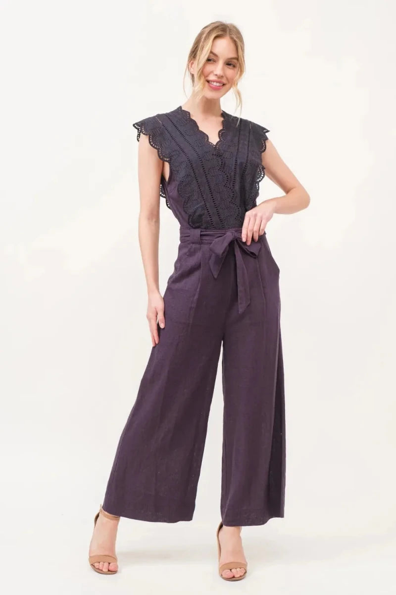 And The Why Laced Surplice Tie Waist Jumpsuit - Jumpsuit