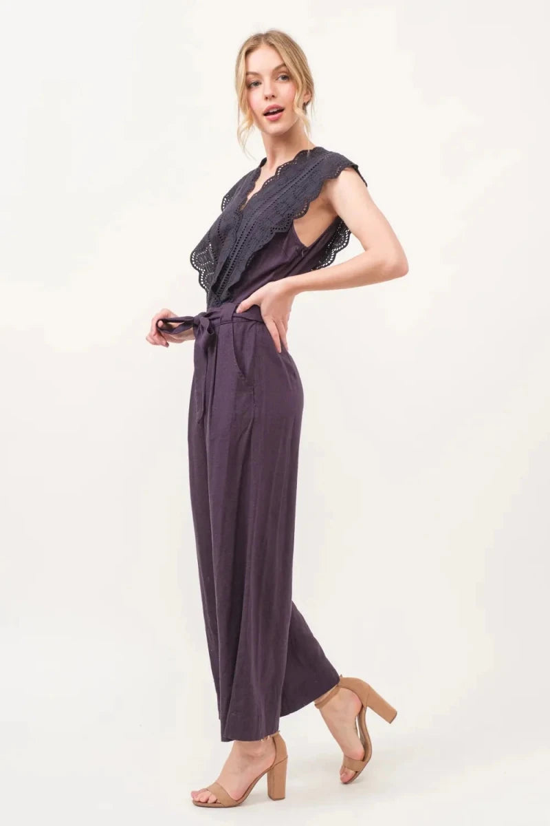 And The Why Laced Surplice Tie Waist Jumpsuit - Jumpsuit
