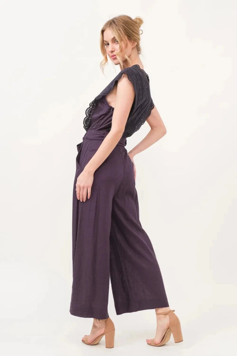 And The Why Laced Surplice Tie Waist Jumpsuit - Jumpsuit