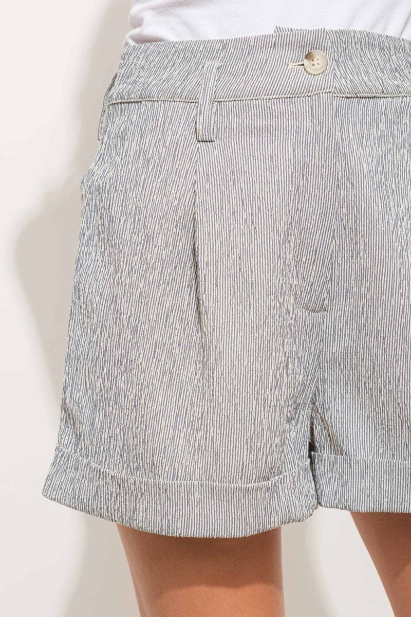 And The Why Pin Striped High Waist Rolled Shorts - Bottoms