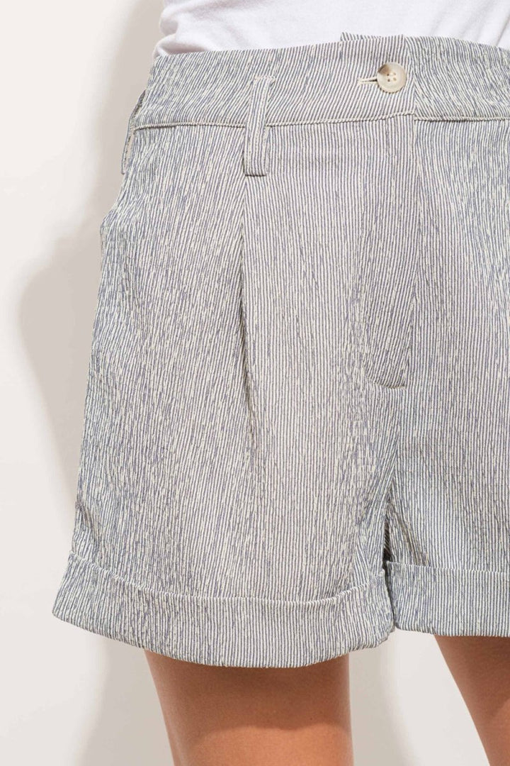 And The Why Pin Striped High Waist Rolled Shorts - Bottoms