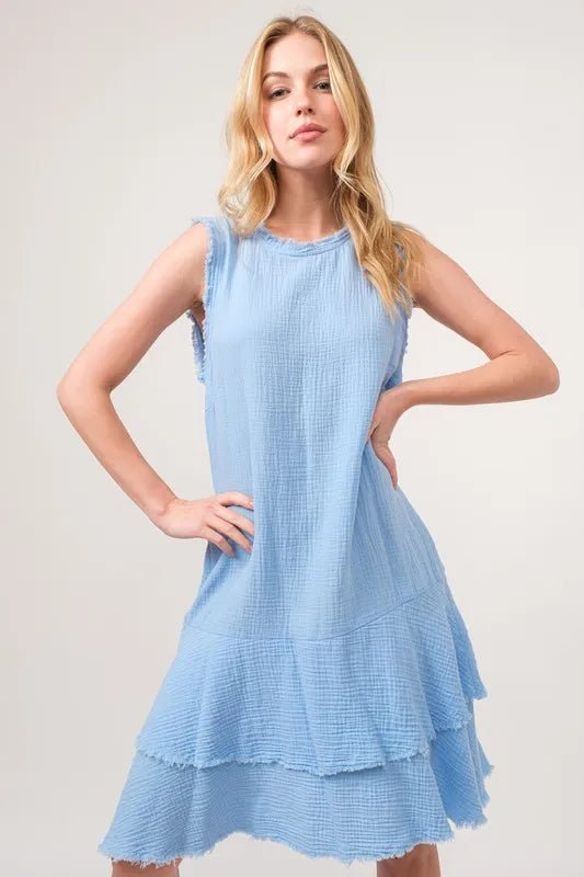And The Why Washed Fringe Detail Tiered Dress - 
