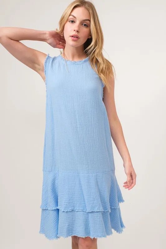 And The Why Washed Fringe Detail Tiered Dress - 