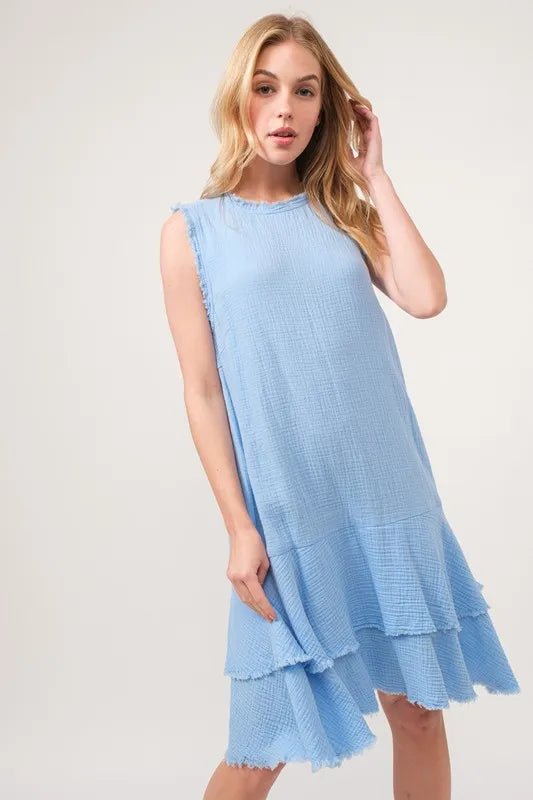 And The Why Washed Fringe Detail Tiered Dress - 