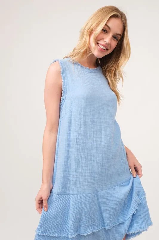 And The Why Washed Fringe Detail Tiered Dress - 